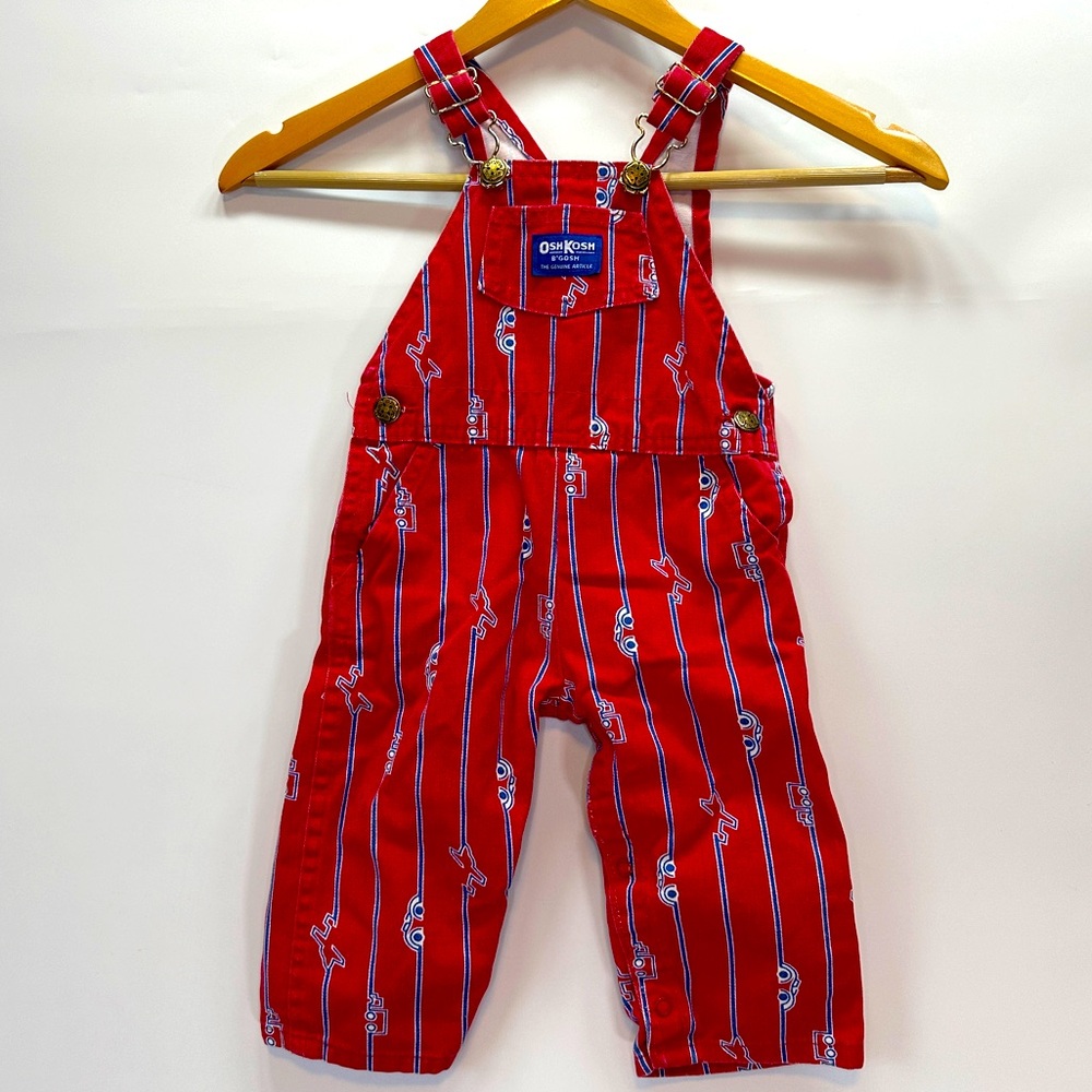 VTG Oshkosh B’Gosh Red White Blue Cars‎ Boys Overalls 24M Made in USA Vestbak